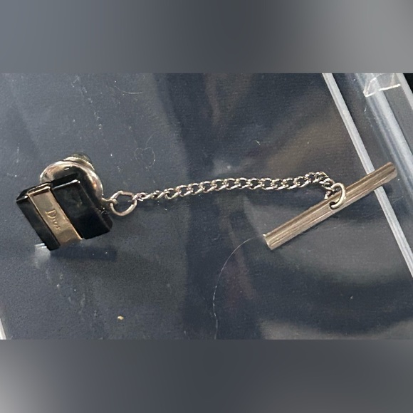 Christian Dior Tie Tack Pin Logo Black Gold/solver  Men's Accessory Used - Picture 2 of 5